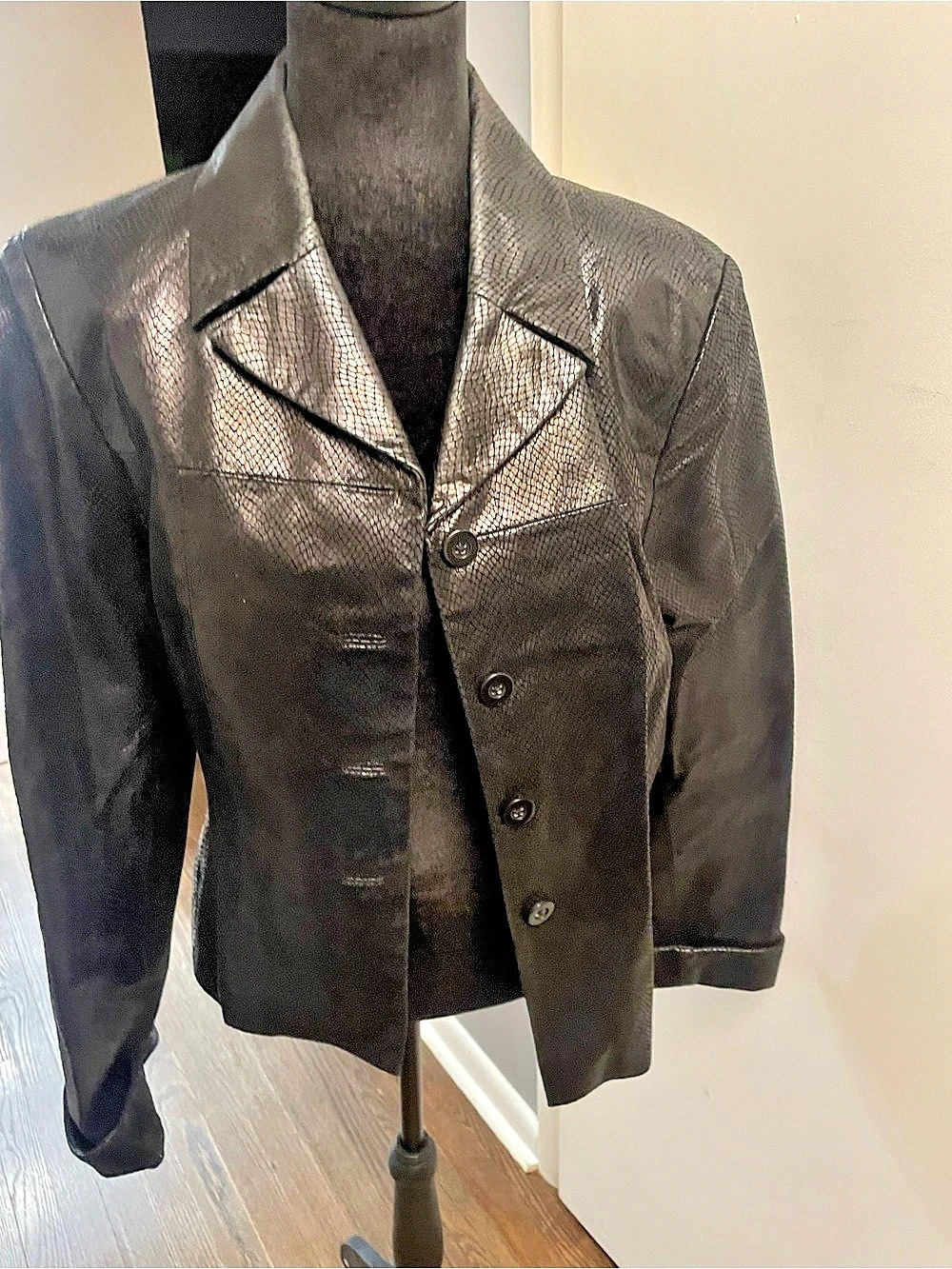 Cache Textured Faux Leather Jacket in Black Size 10 Like New